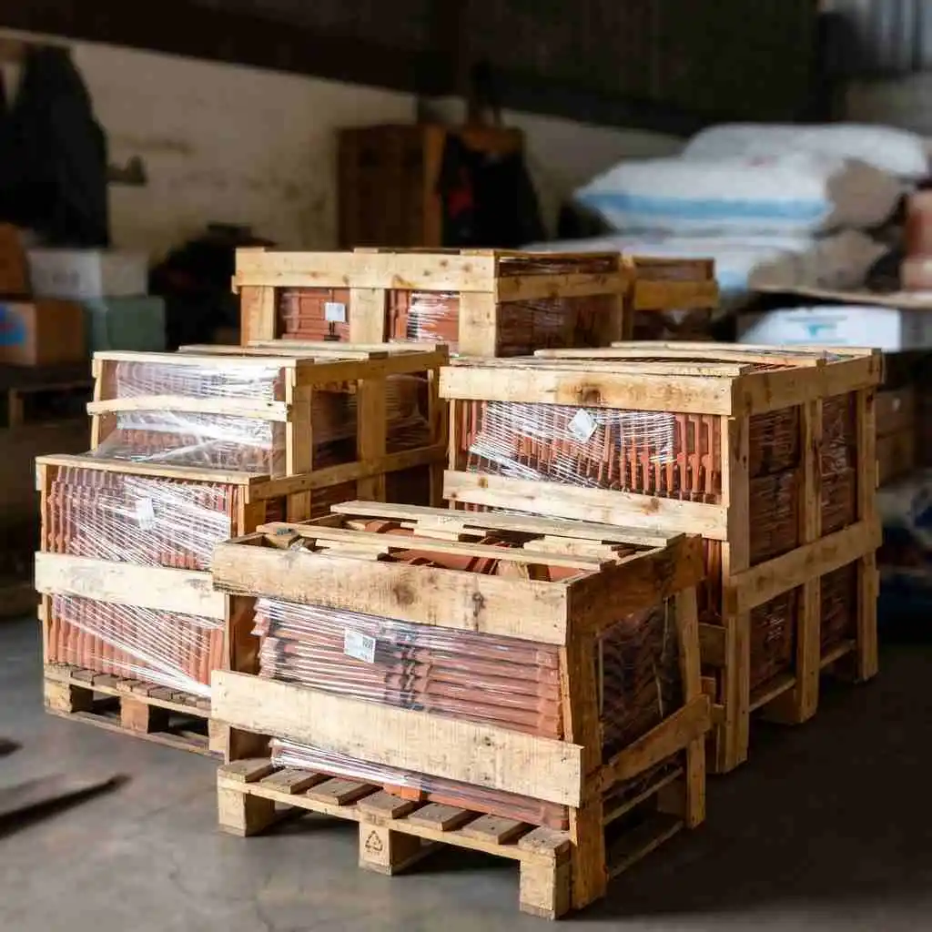 Dokumentasi barang genteng dengan packing kayu untuk pengiriman ke Ternate